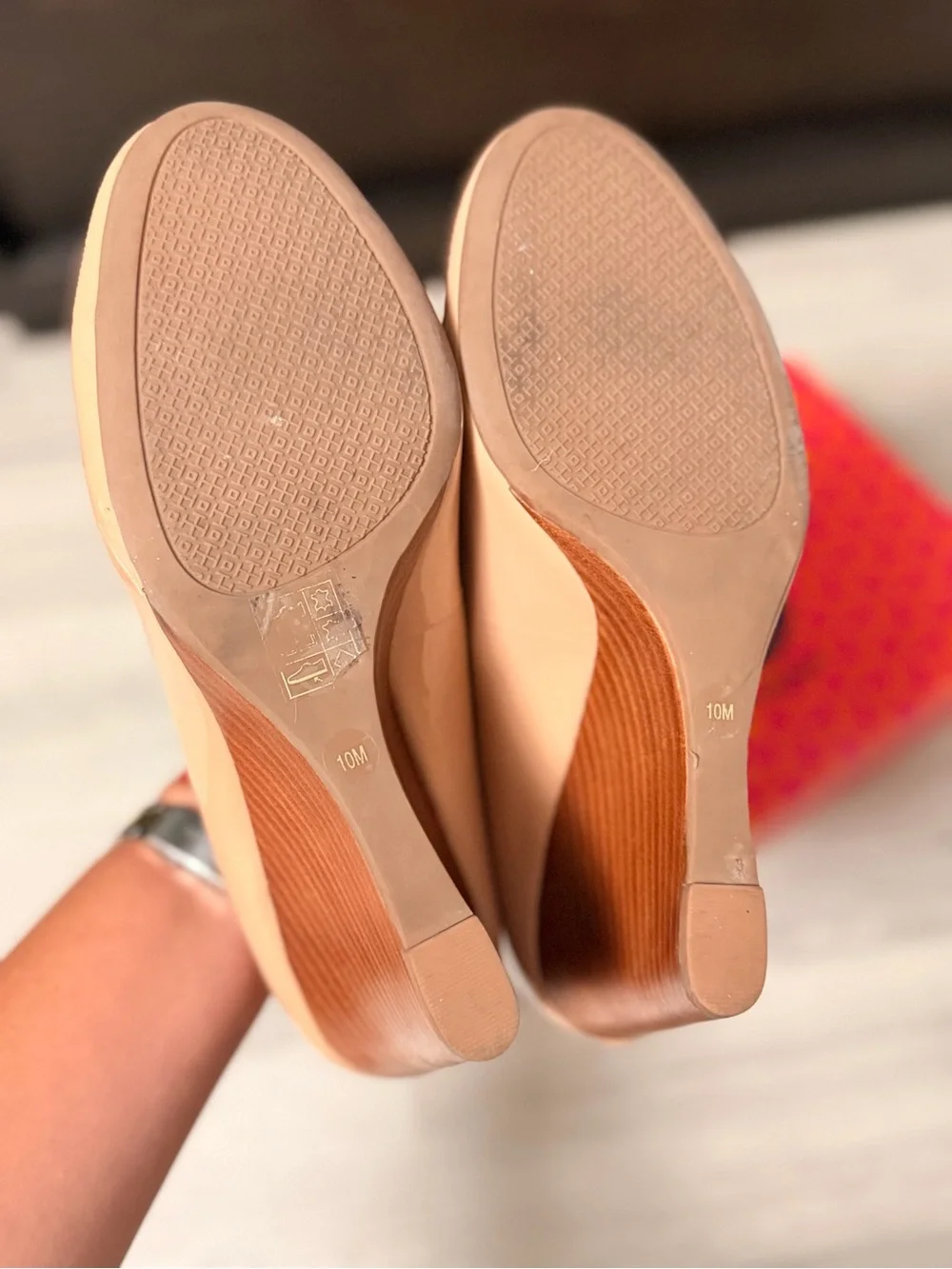 Tory Burch Nude Patent Leather Logo Pumps